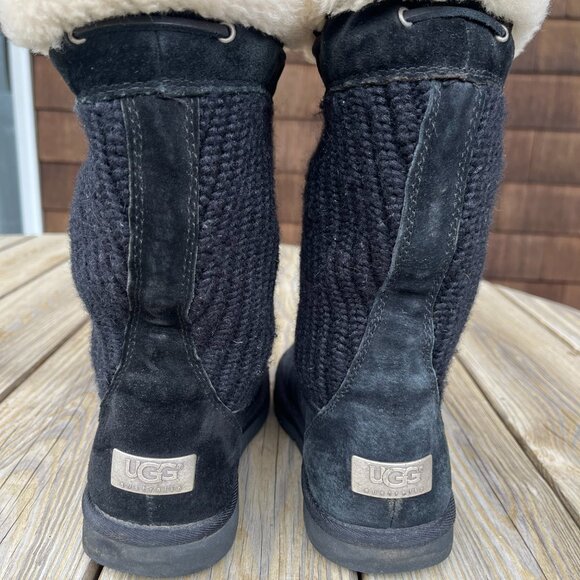 UGG Australia Boots Suburb Black Suede Crochet Knit, Size 7 - Picture 6 of 10